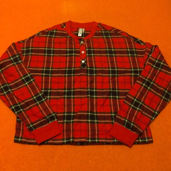 Red tartan organic cotton cabin lounge check shirt NWT - Picture 3 of 14